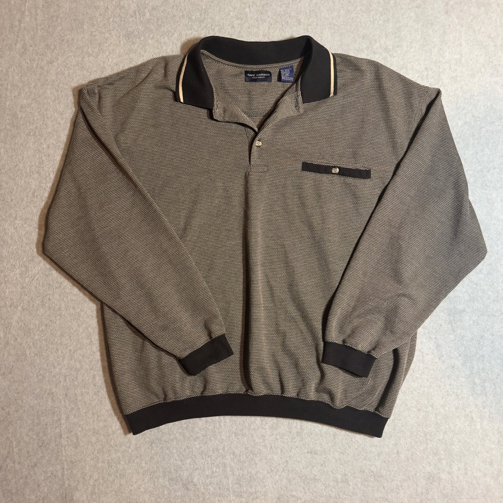 Vintage Safe Harbor Sportswear  Rugby Shirt Mens 2XL Shirt Black Tan Knit 90s